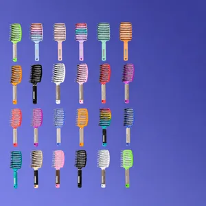 Curved Hair Brush Boar Bristle Nylon Pins Venting Detangling Scalp Massage Tool For Wet Dry Hair Styling Anti Static