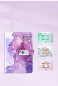 Detail of purple marble notebook showing embossing, gold stamping and color printing options