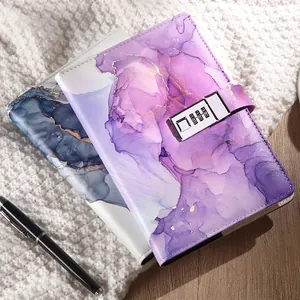 A5 Locked Journal PU Leather Marble Pattern Three Digit Password Combination Lock Personal Diary Business Notepad