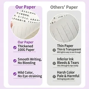 A5 marble journal showing 100g thickened smooth paper compared to standard 80g pages