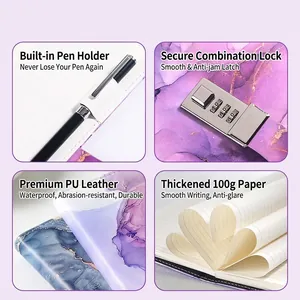 Purple marble A5 journal with security combination lock and premium 100G inner paper