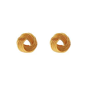 Twisted geometric gold earrings with textured rope design and hollow triangular center