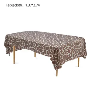 Detail of giraffe print disposable PEVA tablecloth measuring 1.37 by 2.74 meters