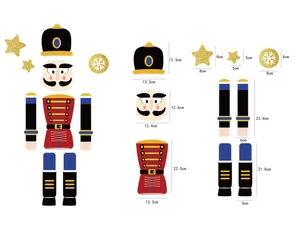 Size guide for Nutcracker Christmas magnets showing dimensions of hat, arms and legs