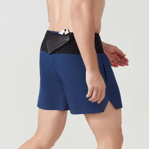 Men's navy running shorts with hidden back pocket for smartphone storage