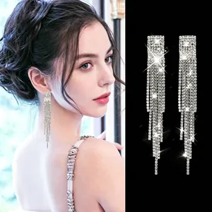 Elegant Long Tassel Drop Earrings With S925 Sterling Silver Post Gold Silver Plated Rhinestone Copper Earrings For Women Jewelry
