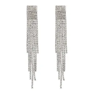 Elegant silver tassel earrings with sparkling rhinestones for formal evening wear