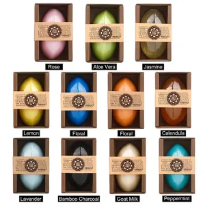 Set of 11 assorted leaf-shaped handmade soaps including lavender and rose with gift boxes