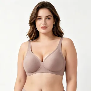 Women Seamless Wirefree Leopard Print Deep V Bra Jelly Soft Support Plus Size Comfortable Breathable Nude Black Lingerie