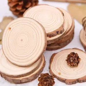 Natural pine wood slices with bark and annual rings for DIY crafts and rustic home decor