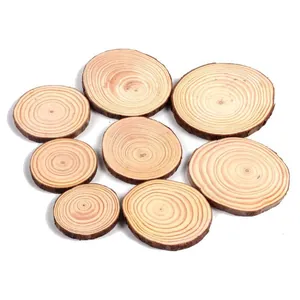 Set of 8 natural pine wood slices with bark edges for DIY crafts and rustic decor