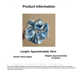Blue marble oil painting satin scrunchie detail showing 18cm size and 26g weight