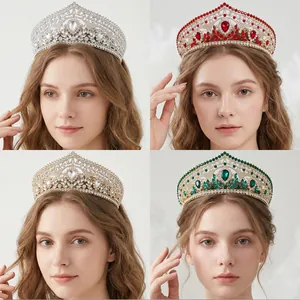 Detailed comparison of luxury bridal tiaras in silver, red, gold, and green crystal colors