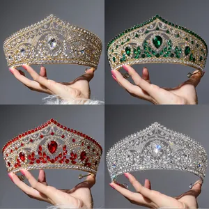 Detailed view of luxury bridal tiaras in gold and silver finish with sparkling rhinestones