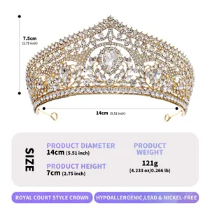 Elegant gold bridal crown with sparkling crystals for princess parties and weddings