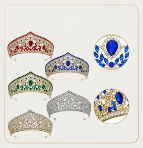 Detail view of colorful rhinestones and high-quality alloy plating on bridal crowns