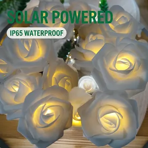 Solar LED Rose Flower String Lights Foam Blossom Waterproof Outdoor Garden Fairy Lamp For Christmas Wedding Party Decor