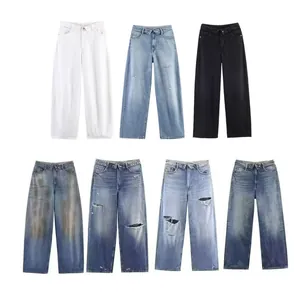 Jean Déchiré Pour Femme Pantalon Denim Large Streetwear Taille Haute Rétro Décontracté Coupe Ample Baggy