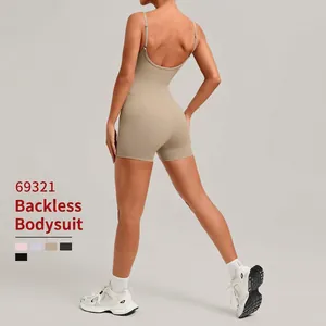 Body de Yoga Dos Nu pour Femmes Coupe Ajustée Bretelles Réglables Combinaison Athlétique en Nylon Spandex pour Sport