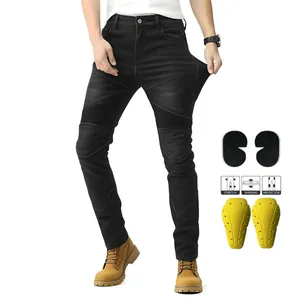 Men's Motorcycle Riding Jeans Protective Pants With Armor Knee Hip Pads Stretch Biker Denim Trousers For Motocross Off-Road