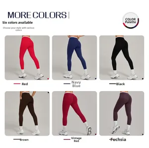 Collage de leggings de yoga taille haute en six couleurs avec poches et taille croisée