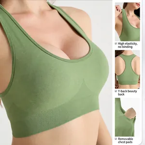 Soutien-gorge de Sport Femme Sans Couture Dos Nageur Haute Élasticité Nylon Élasthanne Course Yoga Fitness Gilet Rembourré Top