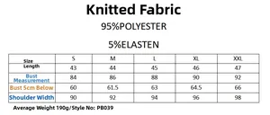 Size chart for off-shoulder knitted top with polyester and elastane fabric details