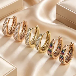 Oval Huggie Hoop Earrings Gold Plated Geometric Pavé Cubic Zirconia Rainbow Jewelry For Women Minimalist Elegant Fashion