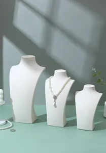 Three-piece set of white PU leather portrait bust stands for necklace jewelry display