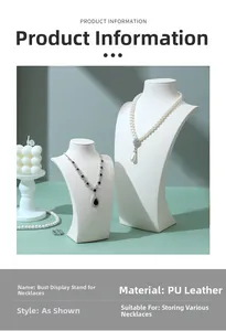 Detailed view of white PU leather portrait bust necklace stands in two varied sizes