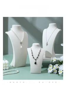 Three-piece beige PU leather necklace display stands for premium jewelry counter display
