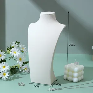 Detailed dimensions showing 26cm height of white PU leather necklace bust display stand