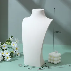 Detail view of a 32.8cm matte cream necklace bust display with dimensions shown