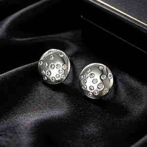 INS Style Geometric Round Stud Earrings For Women Alloy Pave Rhinestones Simple Fashion Piercing Jewelry Accessory Gift
