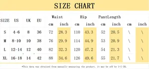 Tabella taglie dettagliata per pantaloncini cargo in denim donna con misure US, UK, EU