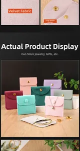Macro view of colorful lisa velvet jewelry pouches with snap buttons for rings and necklaces