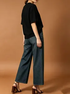 Jeans donna lavaggio vintage a gamba larga con vita alta e taglio dritto e rilassato