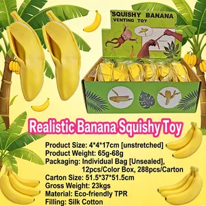 Peelable banana squeeze toy for stress relief made of soft TPR with slow rebound effect
