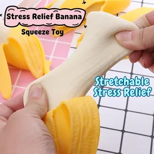 Peeling banana squishy toy being stretched made of flexible TPR slow rebound material