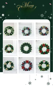 Detailed grid of nine artificial Christmas wreaths featuring red berries and gold deer