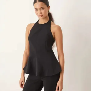 Damen Sexy Halterneck Schößchen Tank Top Ärmellos Einfarbig Elegant Sommer Top Für Party Date Alltag