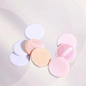 Round Powder Puff Soft Pure Cotton Plush With Ribbon Handle For Loose Powder Application Makeup Tool
