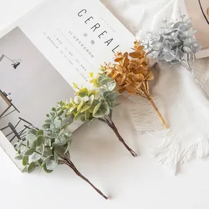 Artificial eucalyptus leaves in green gold and silver for minimalist home vase decoration