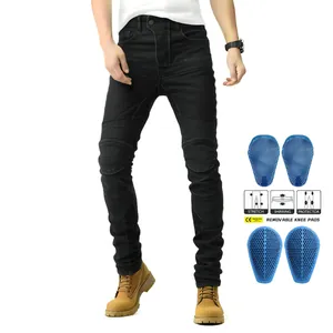 Slim fit black motorcycle riding jeans with CE protectors and flexible stretch panels