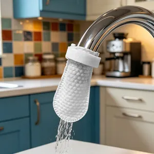 Sac filtre de robinet blanc en nid d'abeille avec sangle magique pour filtrer l'eau