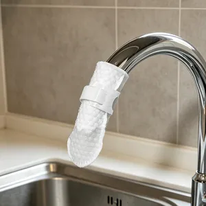 Housse de filtre de robinet en coton absorbant blanc avec velcro pour protection de cuisine