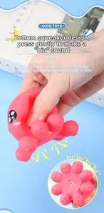 Pink octopus squeeze toy with bottom whistle hole for baby bath time play