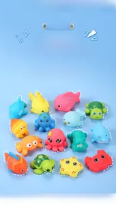 Detailed set of 14 colorful soft vinyl ocean animal water toys for baby bath time