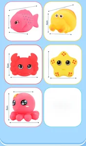 Detailed size specifications for colorful ocean animal squeeze bath toys for infants