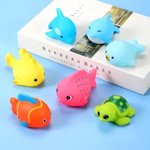 Set of 6 colorful vinyl ocean animal bath toys including dolphin and sea turtle shapes